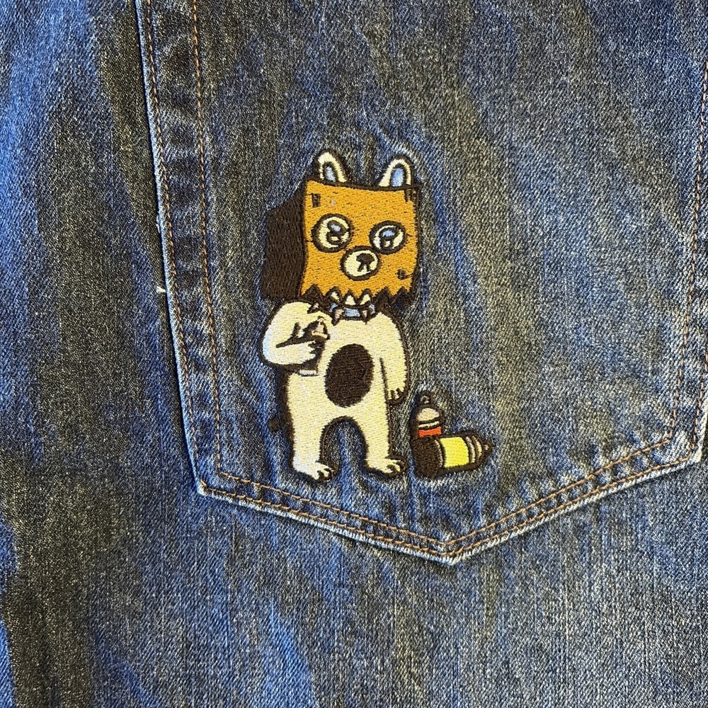 Empyre Vintage Baggy Denim Jeans Graffiti Cat Design Size 38x32 - Picture 2 of 16